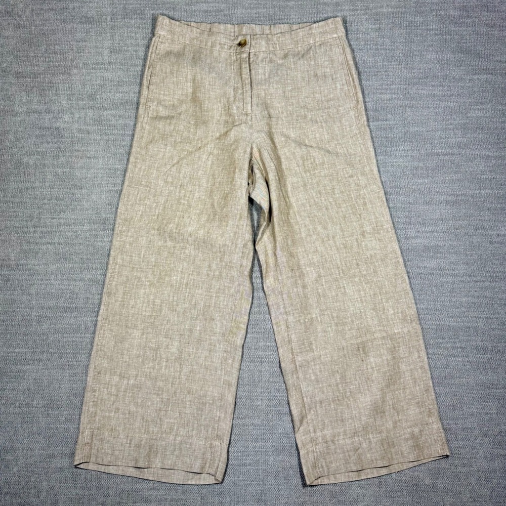 J.Jill Love Linen Wide Leg Pants Tan Oatmeal 100% Linen Womens Small Boho Resort